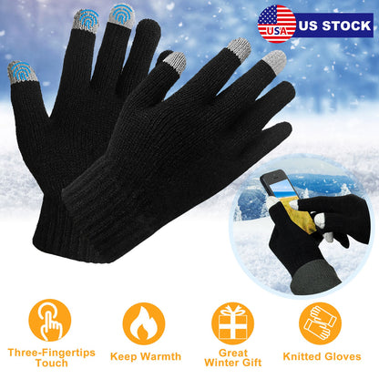 Unisex Touch Screen Gloves Full Finger Winter Warm Knitted Gloves For Warmth Running Cycling Camping Hiking