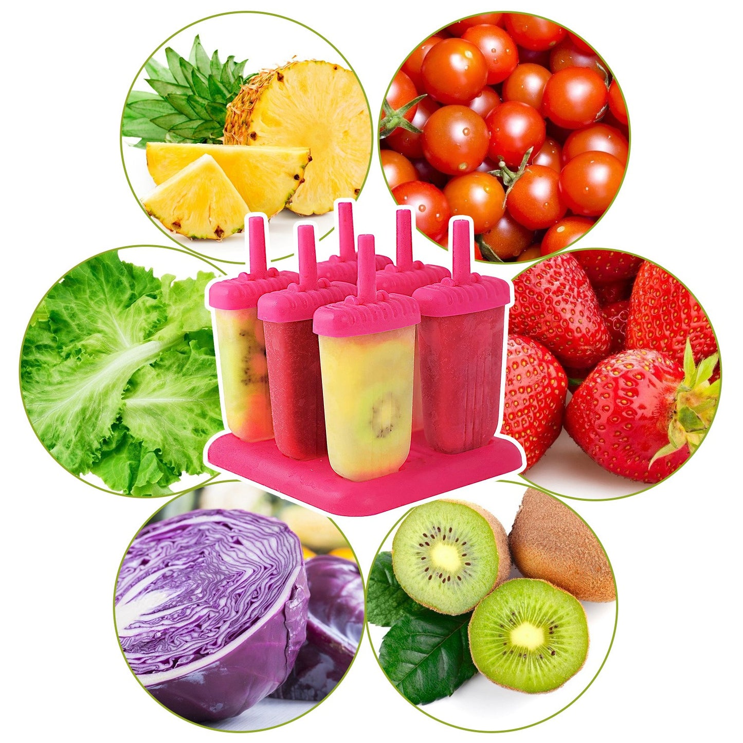 Reusable Popsicle Molds Set of 6 with Drip-Guard Handles