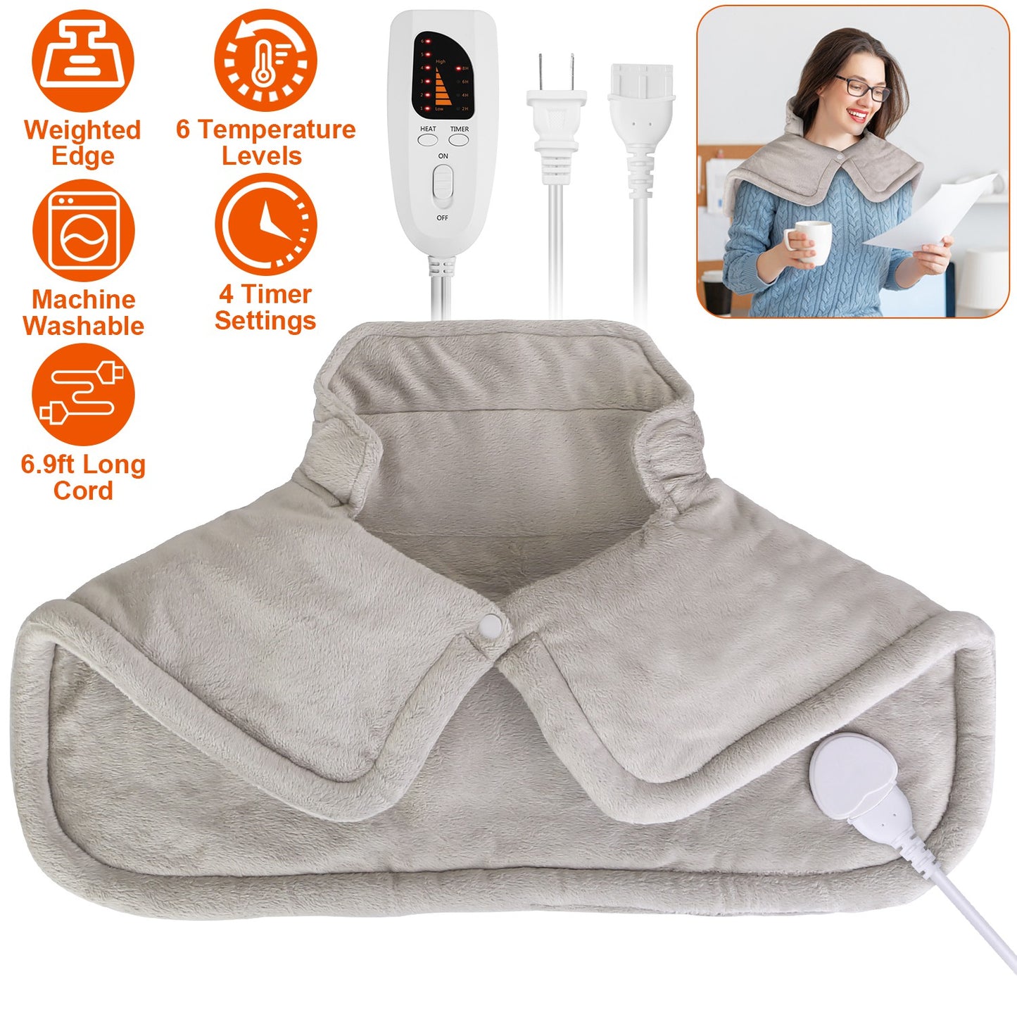 Weighted Heating Pad for Neck and Shoulders - 6 Heat Settings