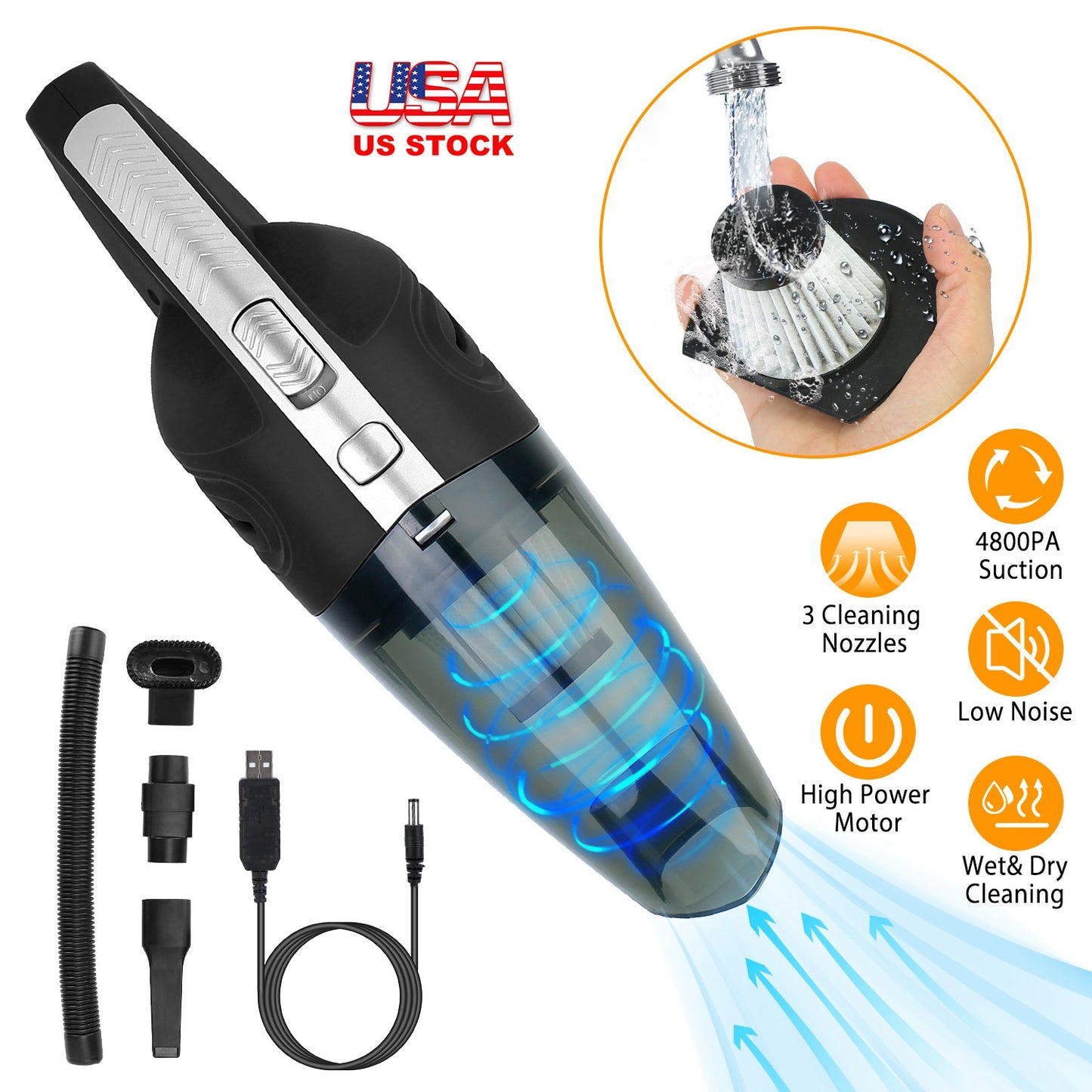 Cordless Handheld Car Vacuum Cleaner with 4800PA Suction