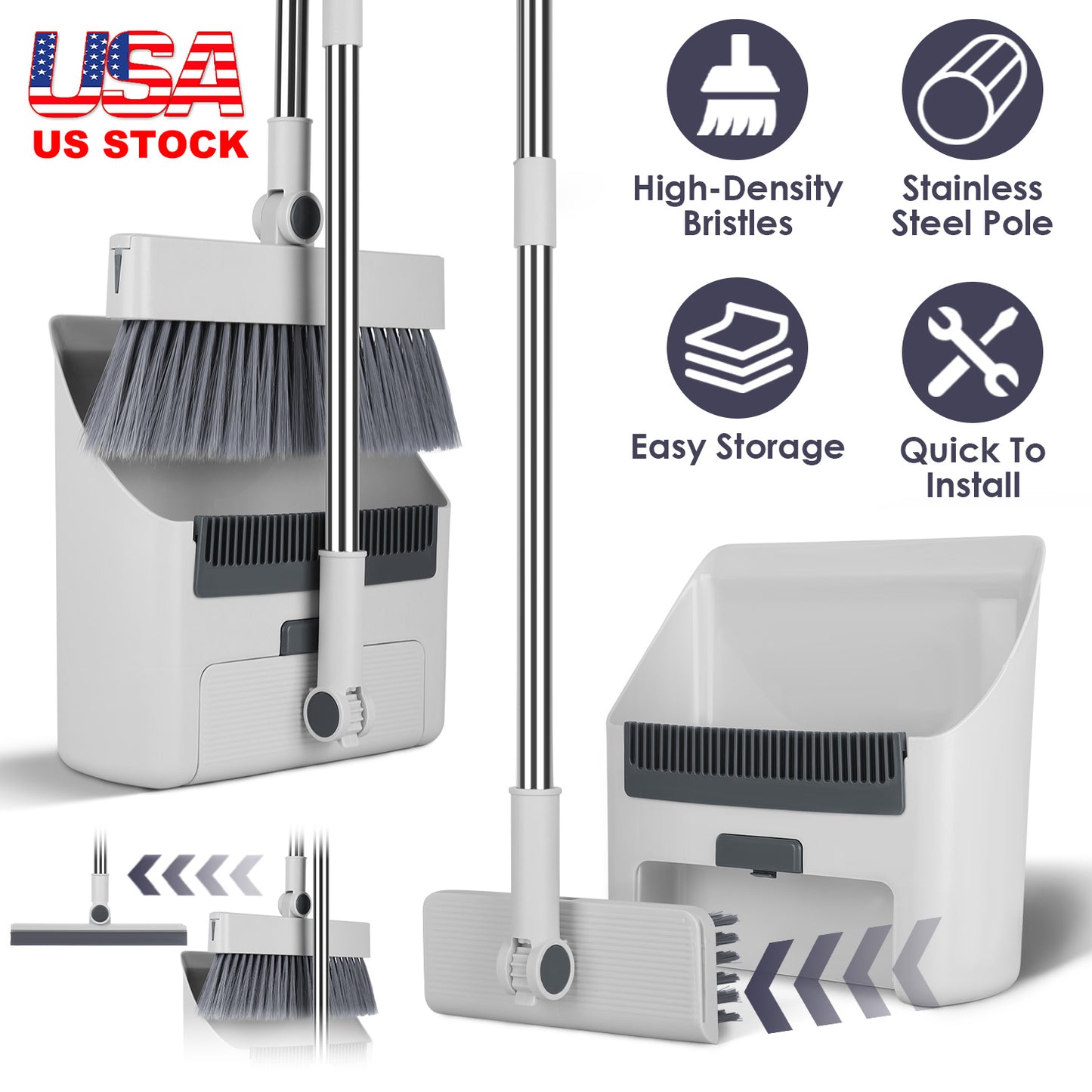 4-in-1 Broom and Dustpan Combo Set with Squeegee