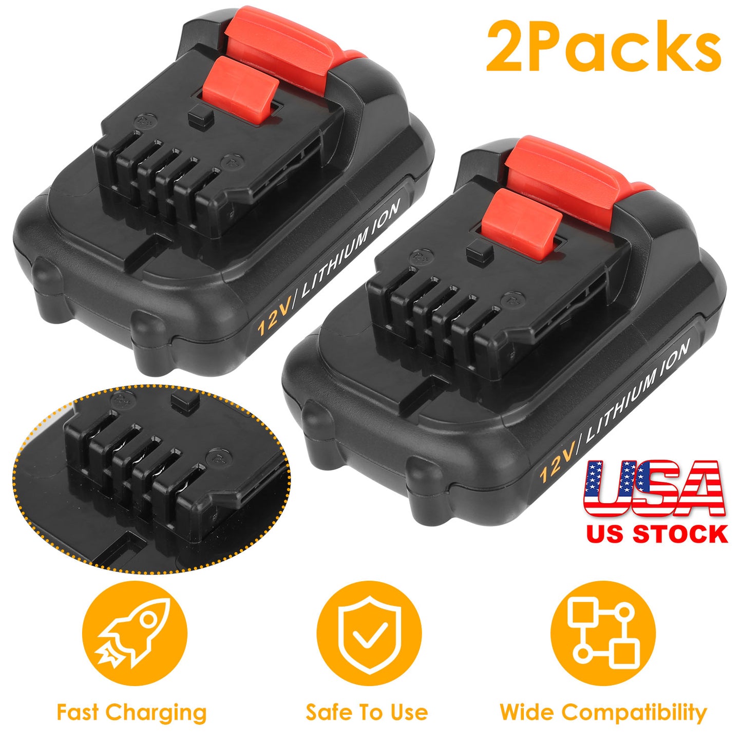 12V Li-ion Power Tool Battery 2-Pack for Dewalt DCB120 Series