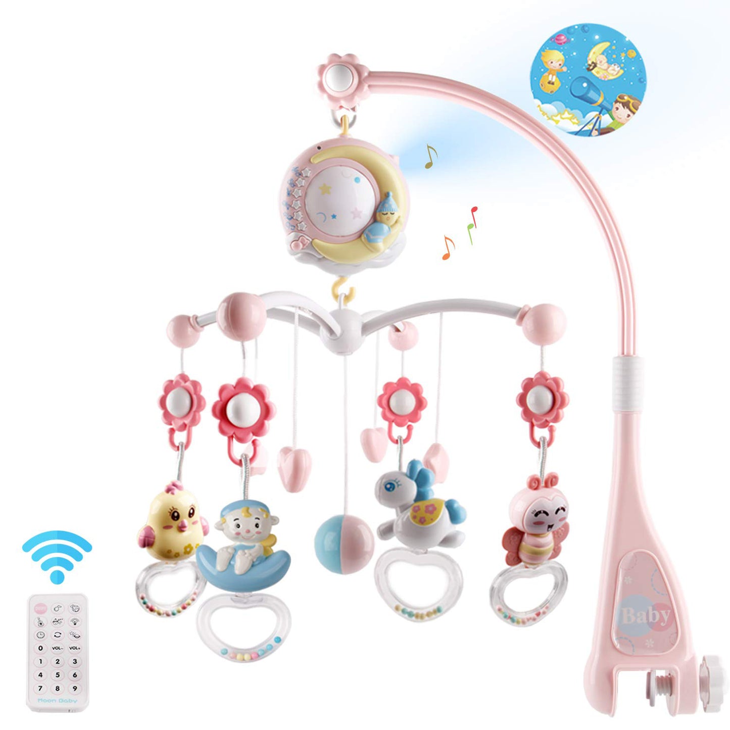 Musical Crib Mobile with Star Projector & Remote Control