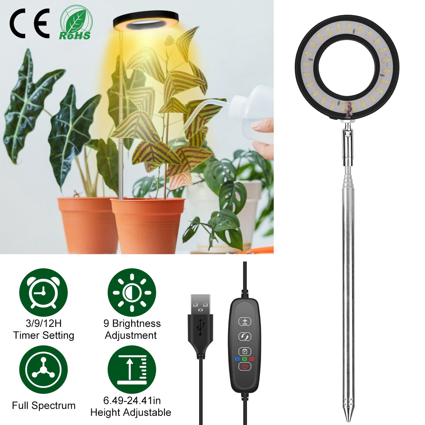 LED Plant Grow Light with Auto Timer & Adjustable Height