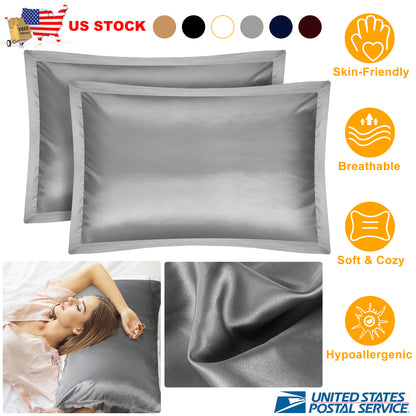 Satin Pillowcases Queen Size - 2 Pack Silky Smooth