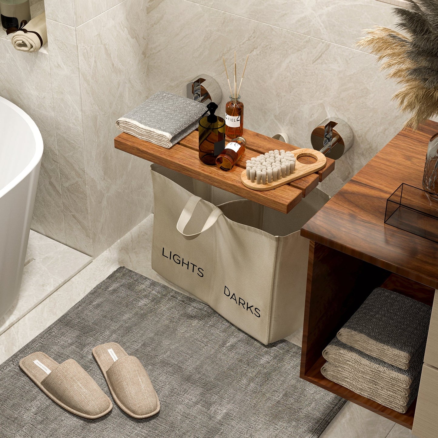 20 Inch Wall Mounted Teak Wood Folding Shower Bath Seat