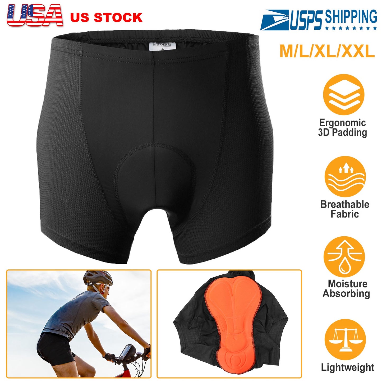 Men's 3D Padded Cycling Underwear Shorts with Moisture Wicking