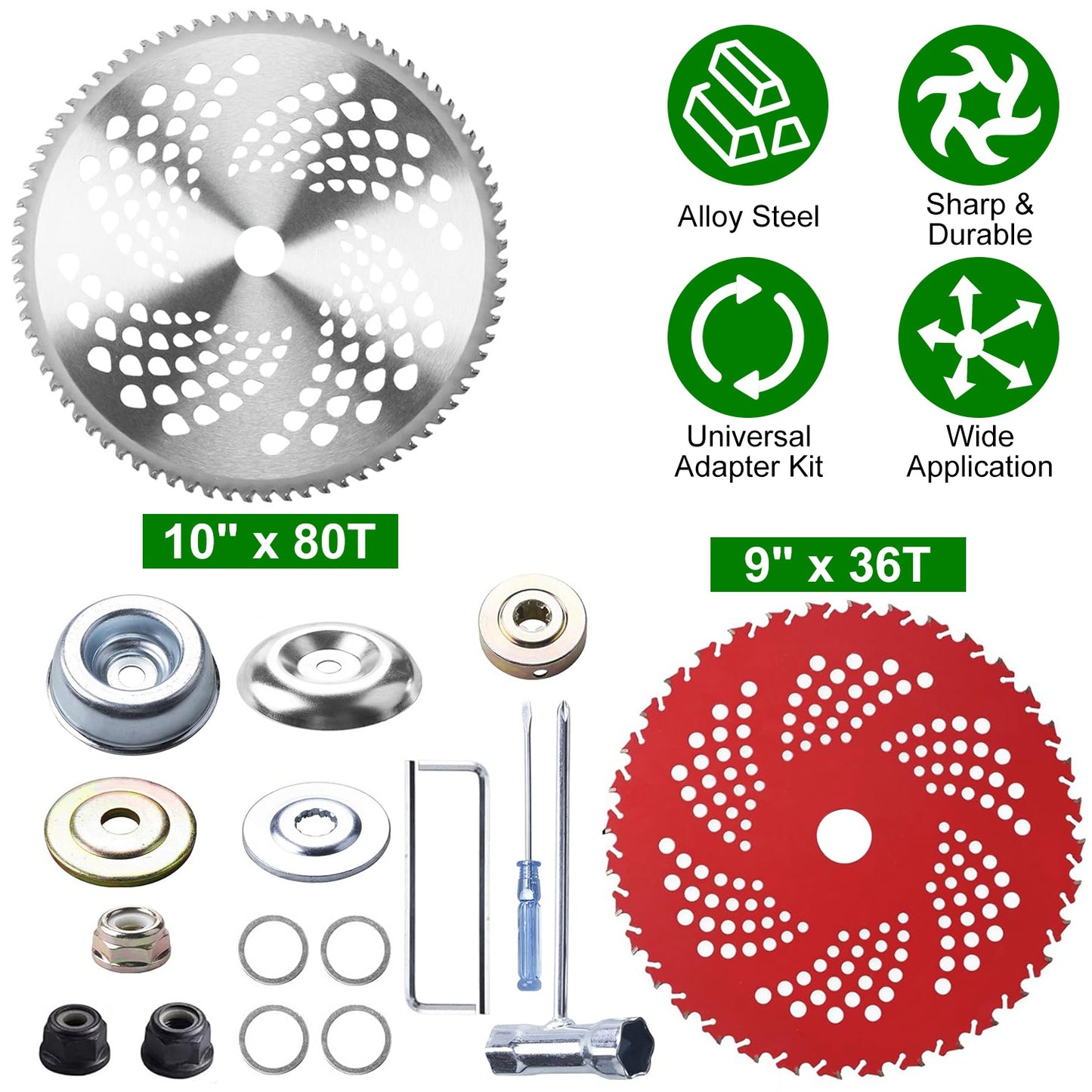 Carbide Tip Brush Cutter Blades 10" & 9" with Universal Adapter