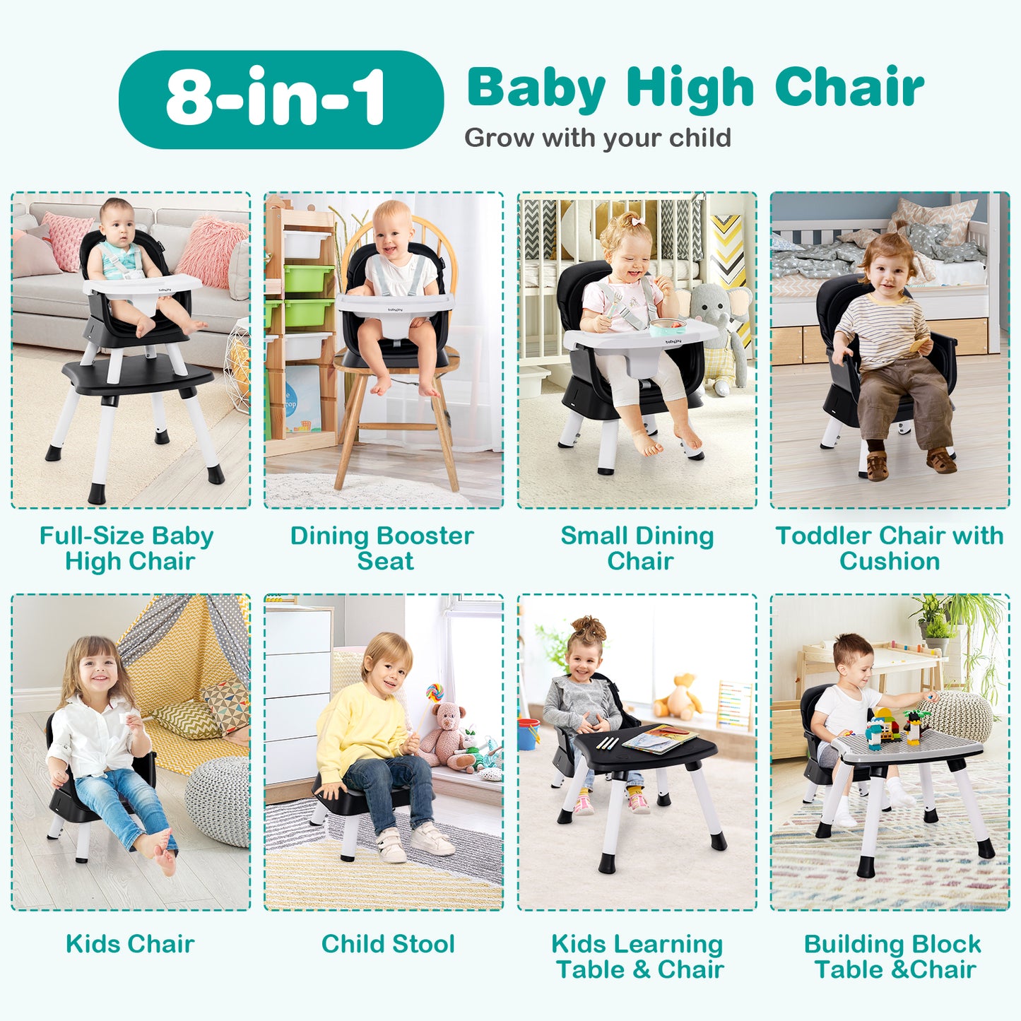 6-in-1 Convertible High Chair with Adjustable Tray