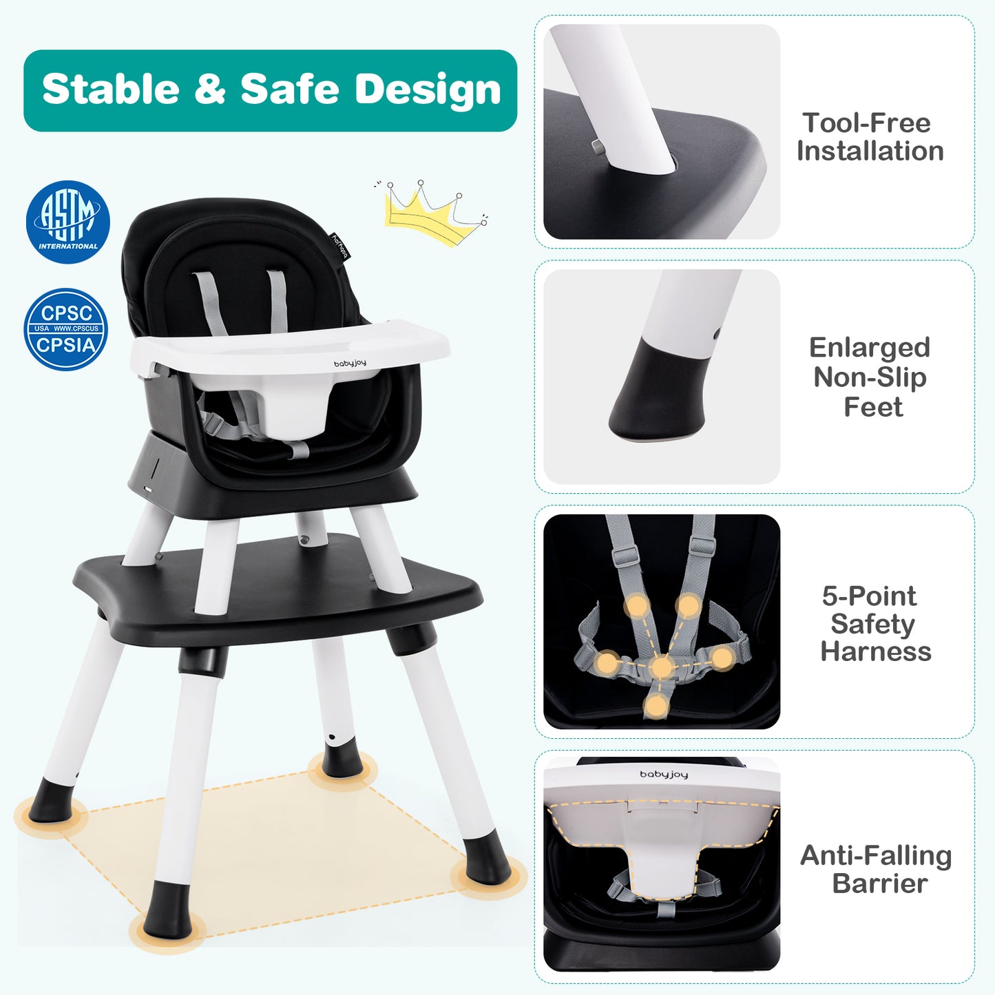 6-in-1 Convertible High Chair with Adjustable Tray