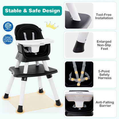 6-in-1 Convertible High Chair with Adjustable Tray