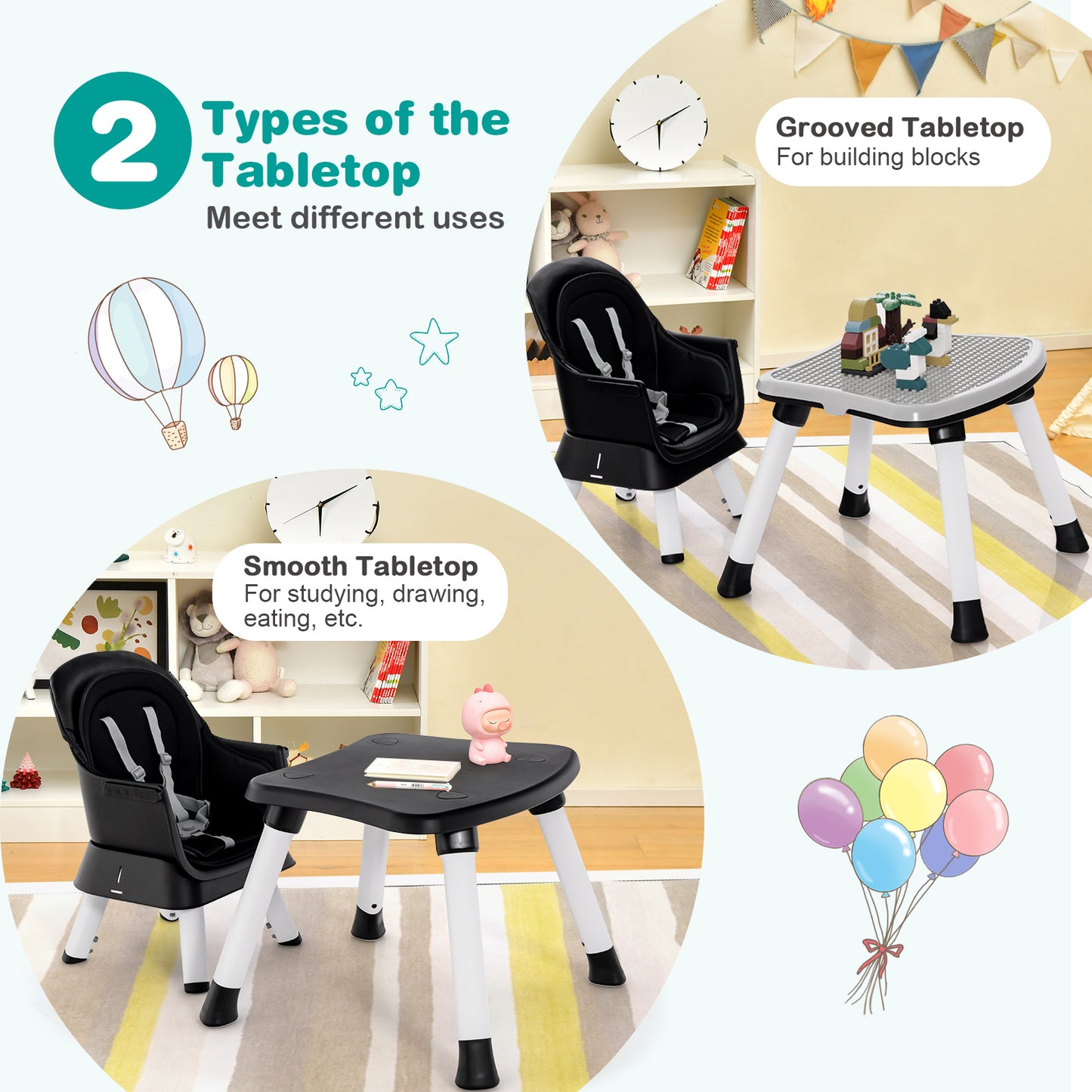 6-in-1 Convertible High Chair with Adjustable Tray