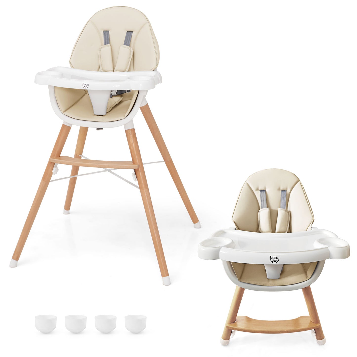High Chair with Dishwasher Safe Tray and Beech Wood Legs
