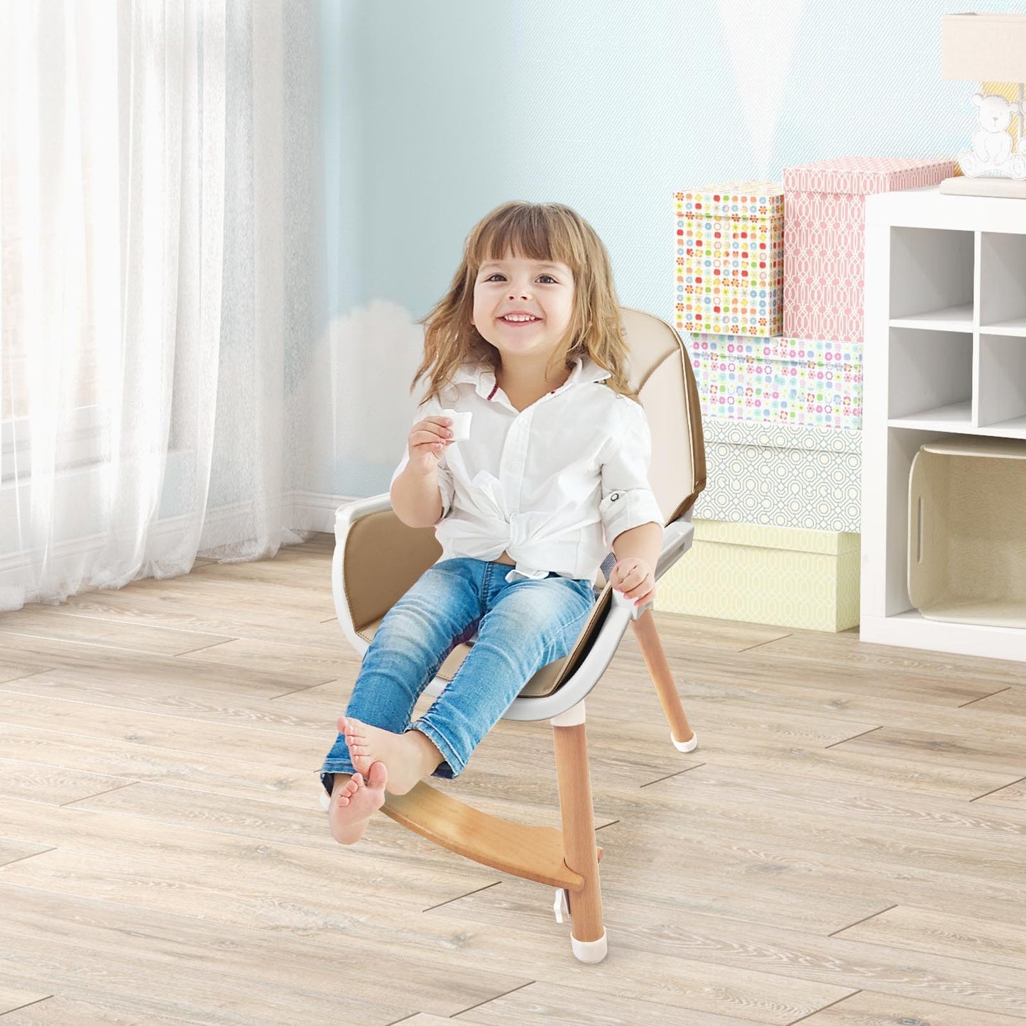 High Chair with Dishwasher Safe Tray and Beech Wood Legs