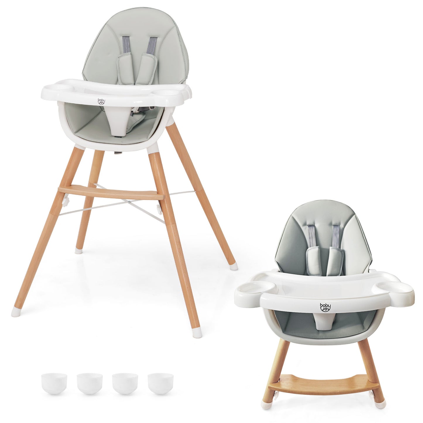 High Chair with Dishwasher Safe Tray and Beech Wood Legs
