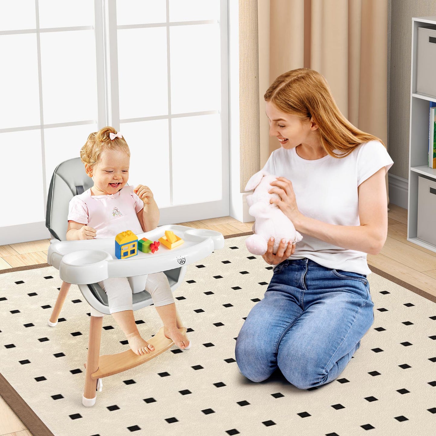 High Chair with Dishwasher Safe Tray and Beech Wood Legs