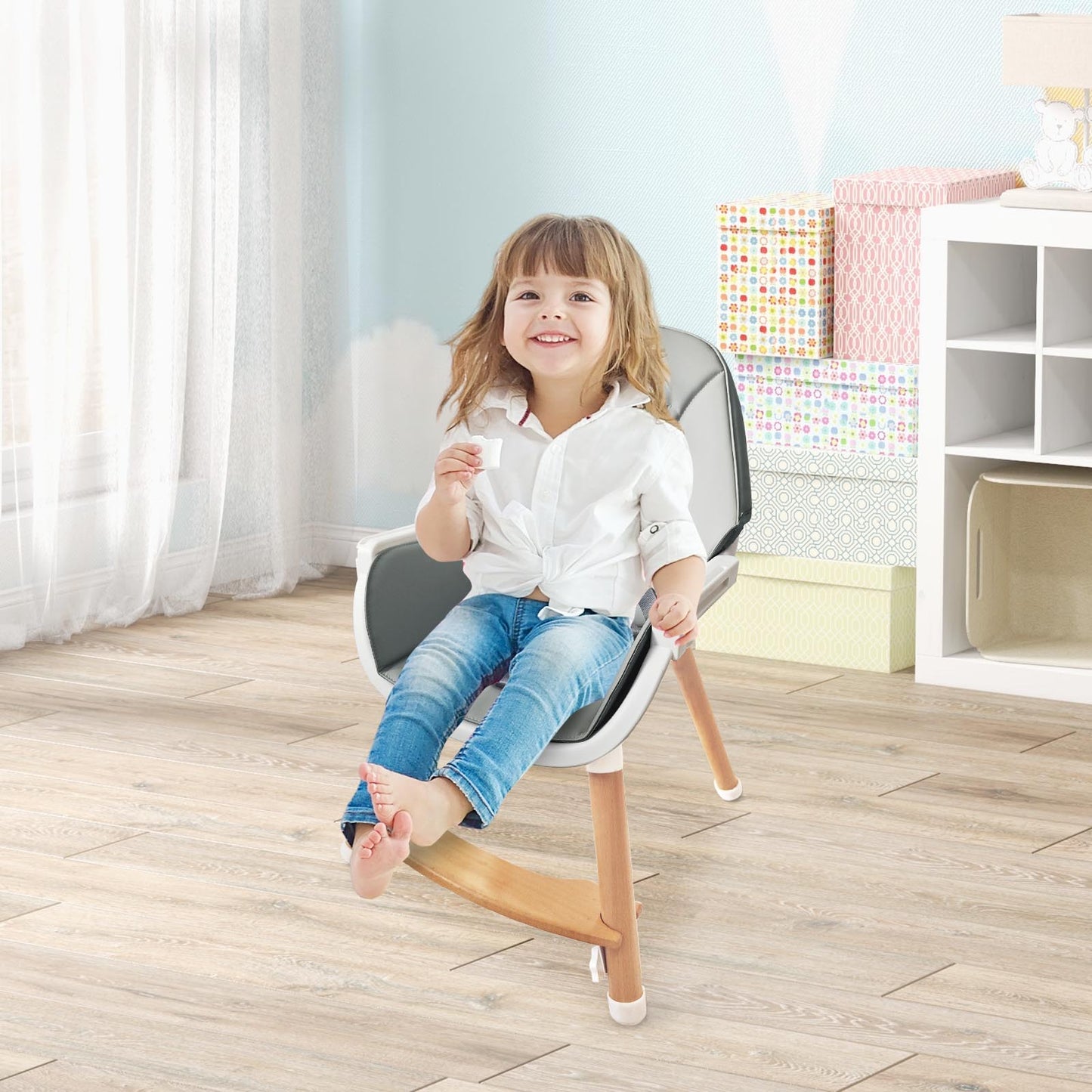 High Chair with Dishwasher Safe Tray and Beech Wood Legs