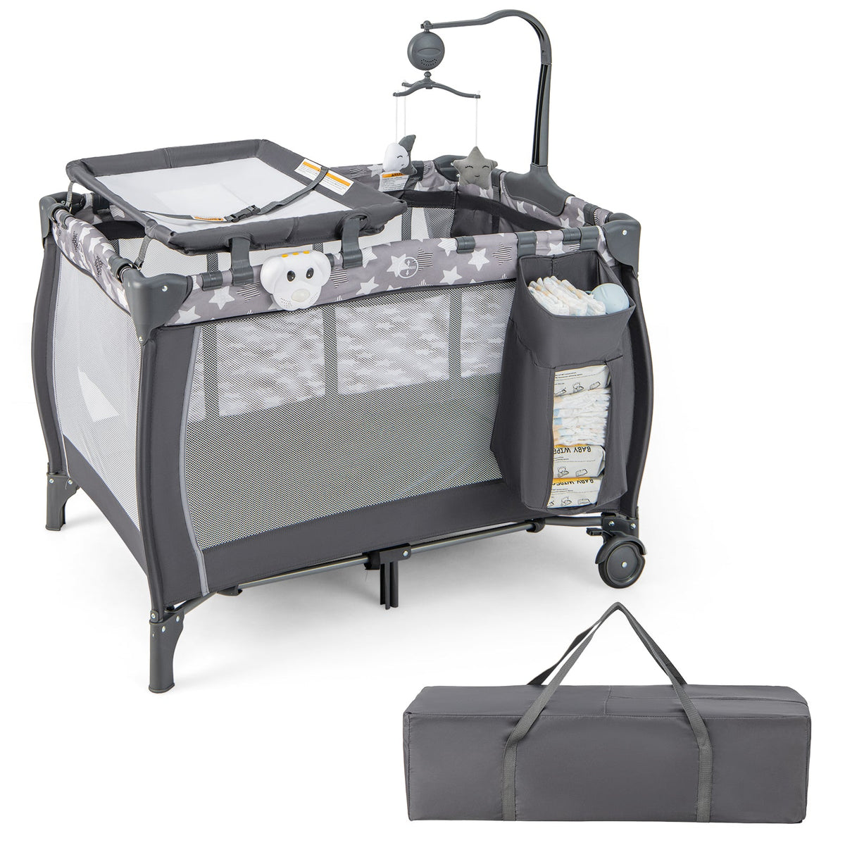 Portable Baby Playard with Changing Table Bassinet and Music Box