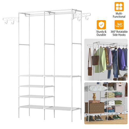 Freestanding Garment Rack with Shelves and Hanging Rods