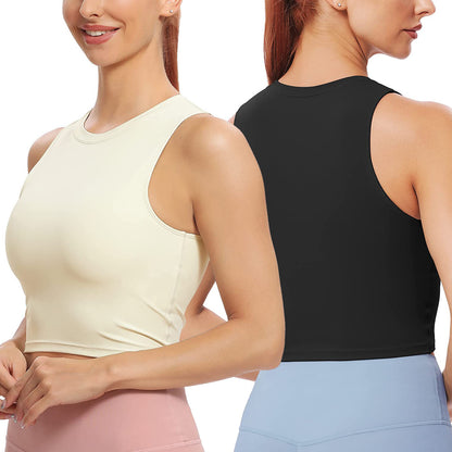 Women Sleeveless Cropped Tank Top High Neck Crop Racer Back Workout Top Machine Washable Summer S M L XL 2XL