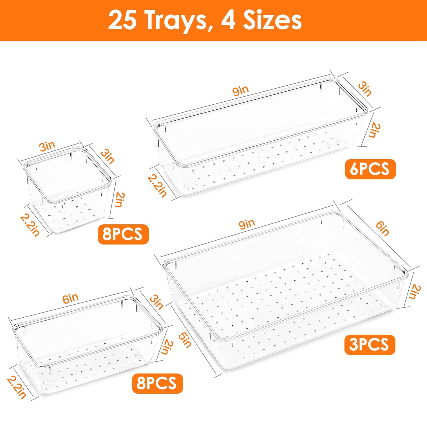 Clear Drawer Organizers Set - 25 Piece Storage Bins