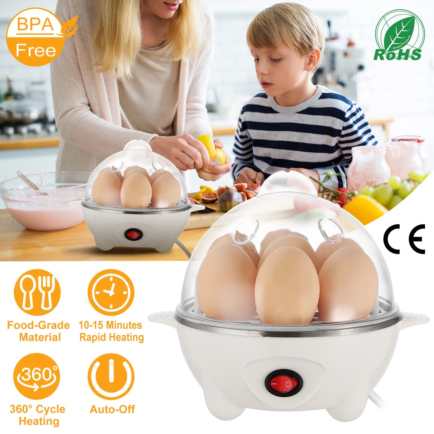 Electric Egg Cooker 7-Egg Capacity with Auto Shut-Off