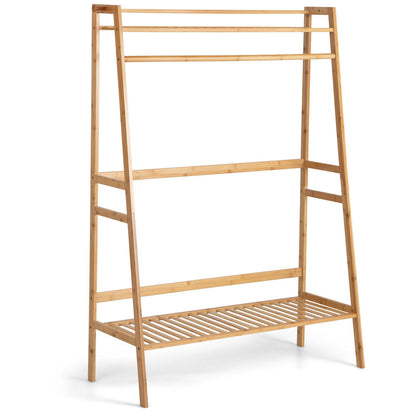Bamboo Clothing Rack with Storage Shelves-Natural
