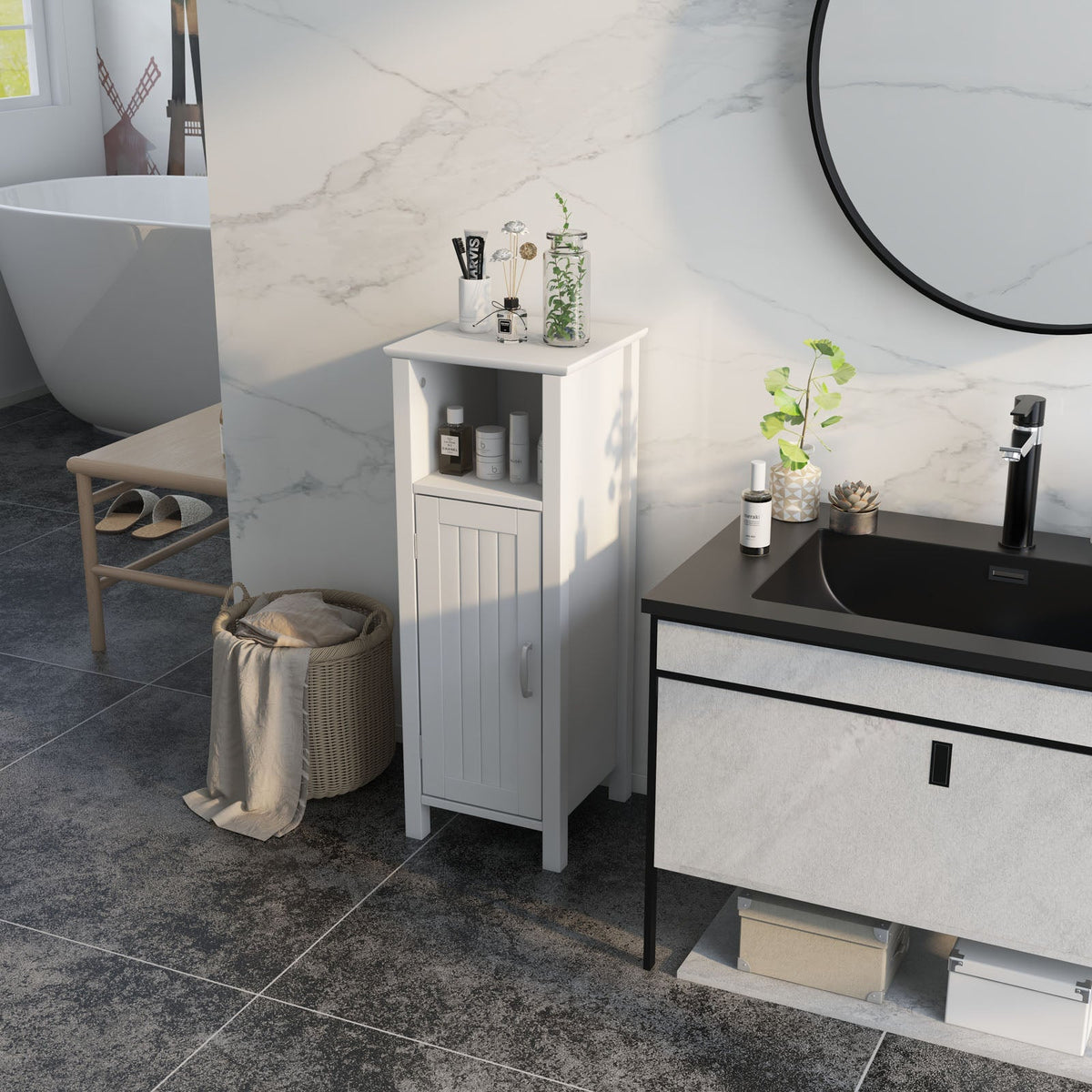 Bathroom Storage Organizer with 2-Tier Cabinet