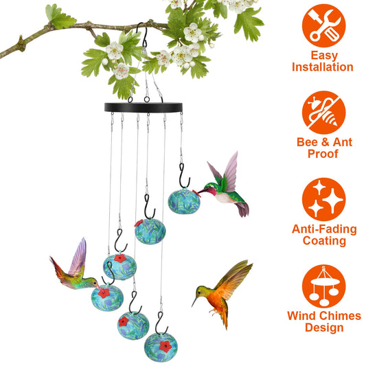 Wind Chime Hummingbird Feeder with Ant & Bee Proof Design