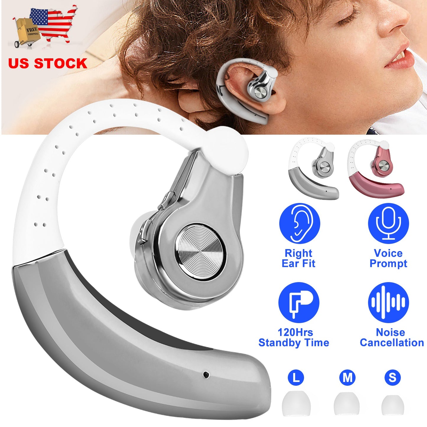 Wireless Bluetooth Earpiece with Mic for Business & Driving