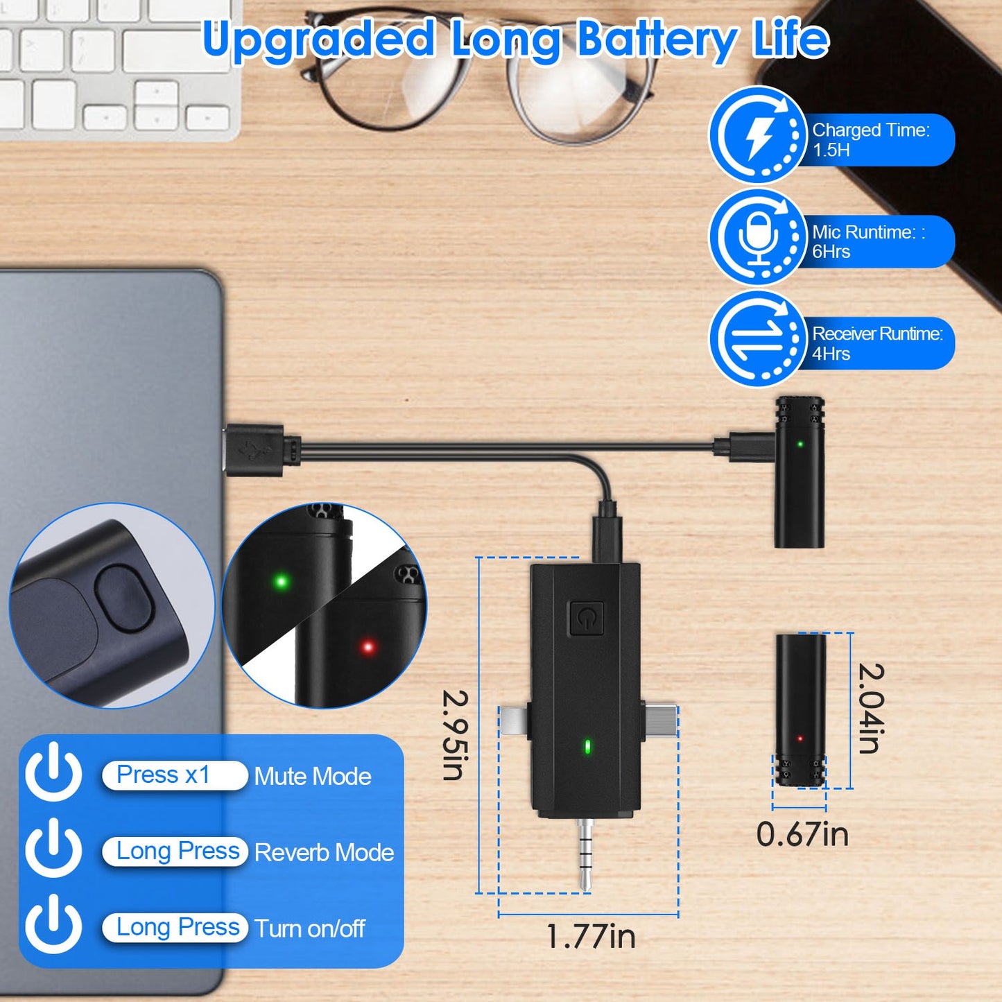 Wireless Clip-On Microphone with 3-in-1 Receiver