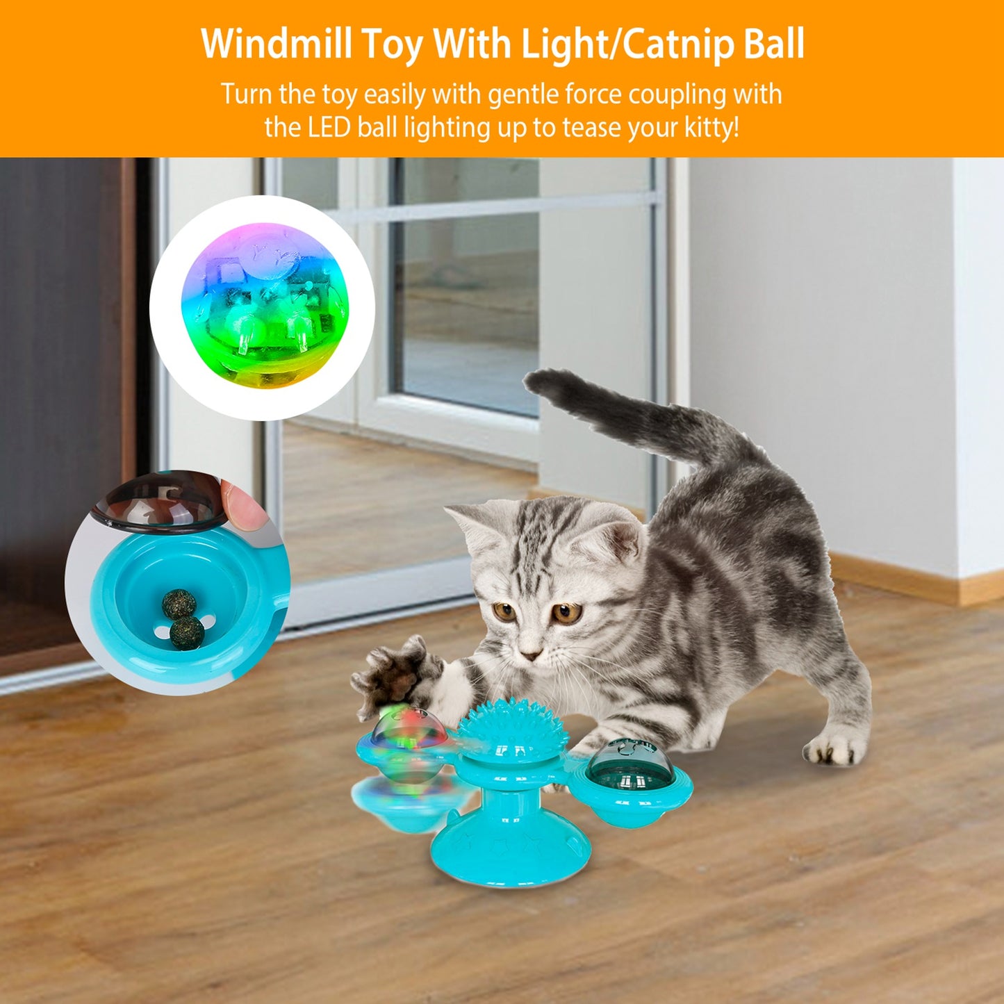 Windmill Cat Toy with Catnip Ball and LED Light