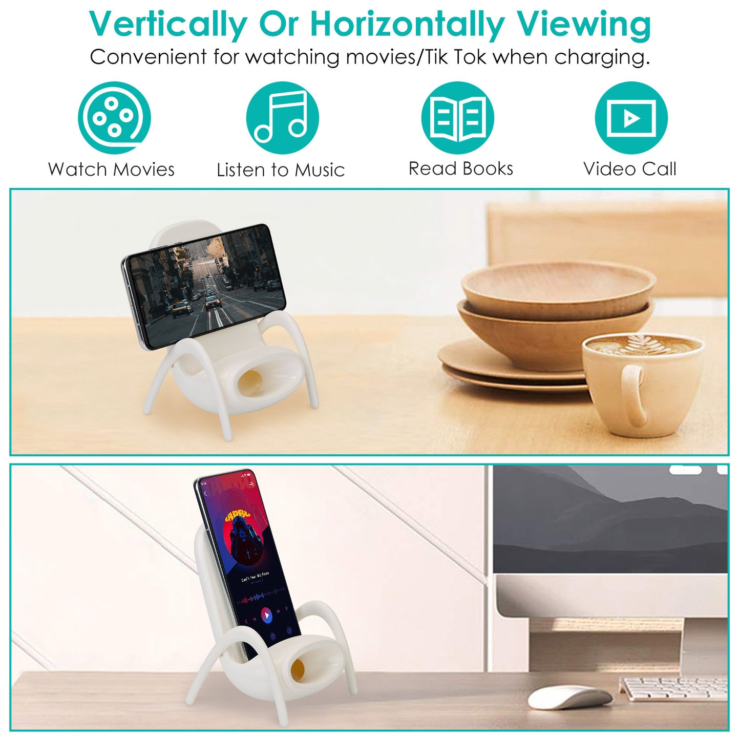 Wireless Charger Phone Stand with Speaker - Mini Chair Design