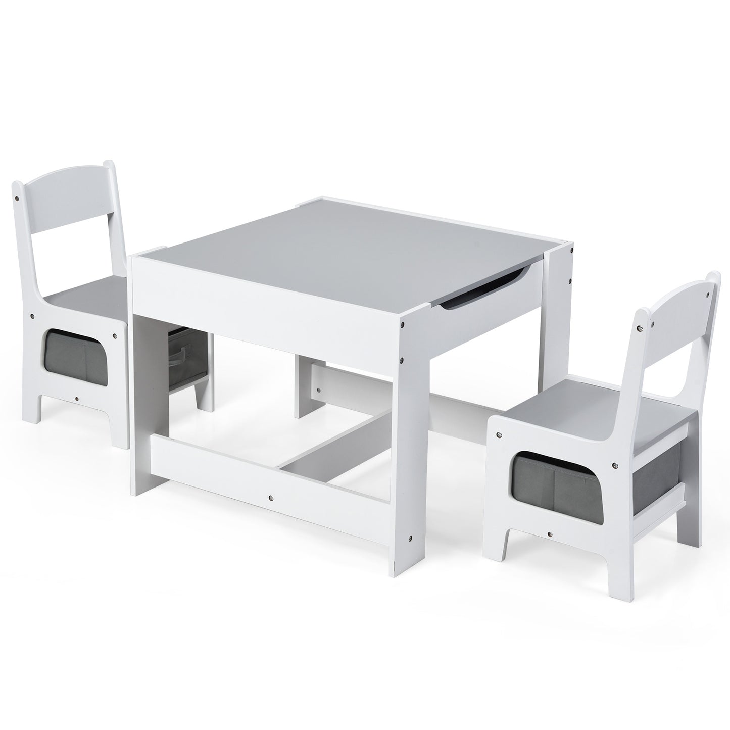 Kids Table and Chair Set with Storage and Drawing Board