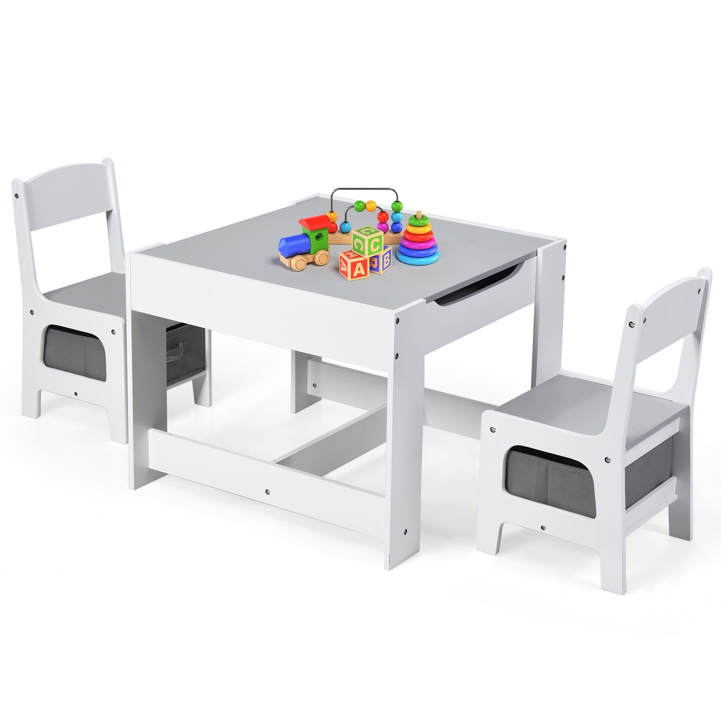 Kids Table and Chair Set with Storage and Drawing Board