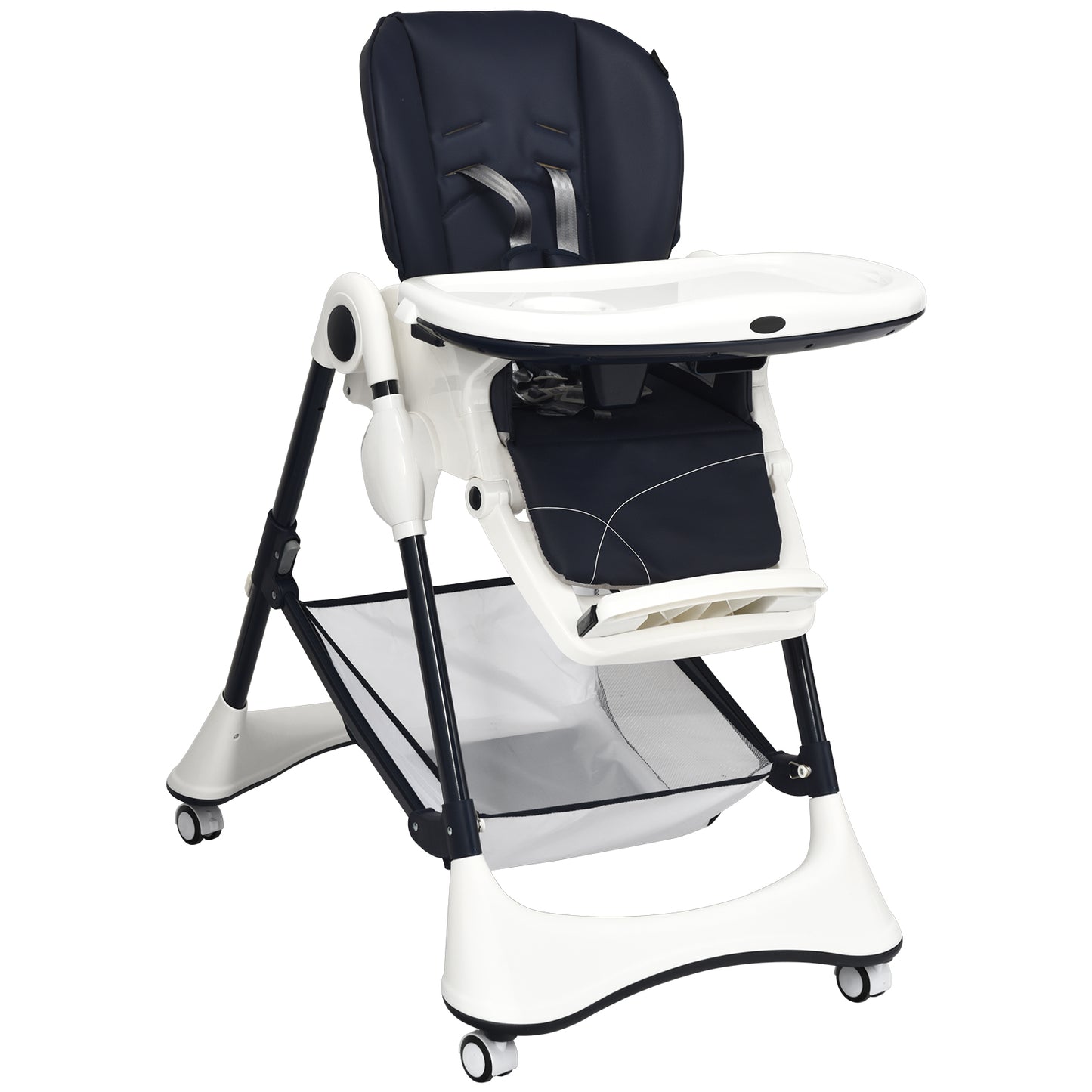 Foldable High Chair with 4 Lockable Wheels and 5-Point Harness
