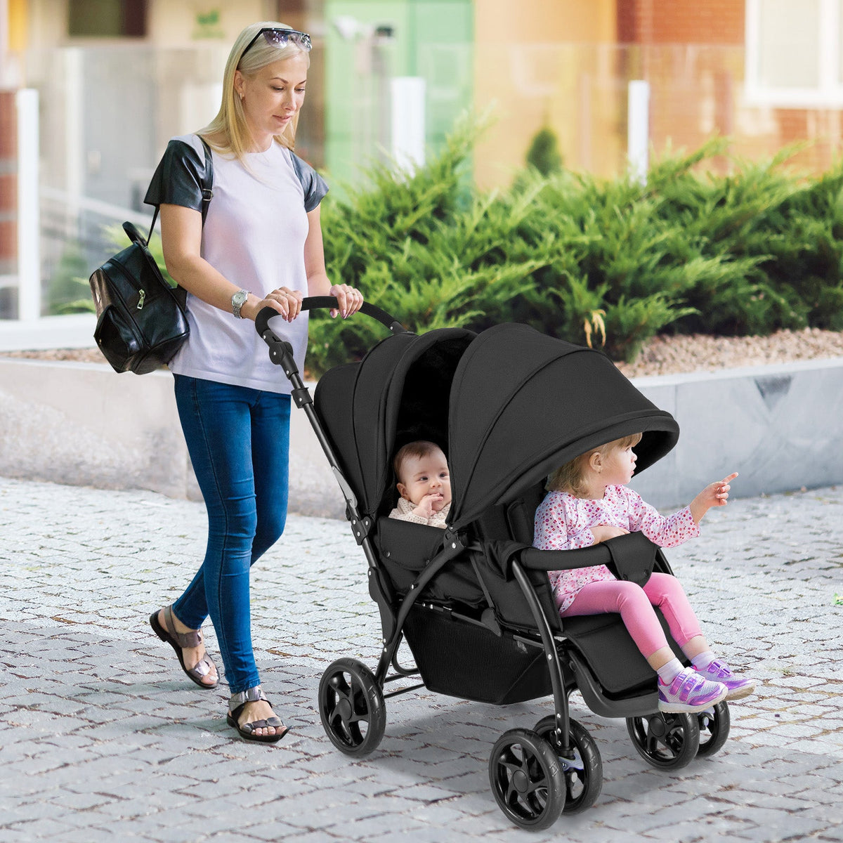 Foldable Lightweight Front Back Seats Double Baby Stroller