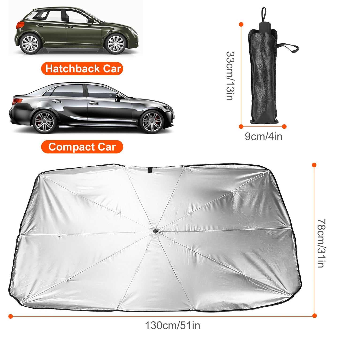 Foldable Car Windshield Sun Shade Umbrella 51x31 Inch