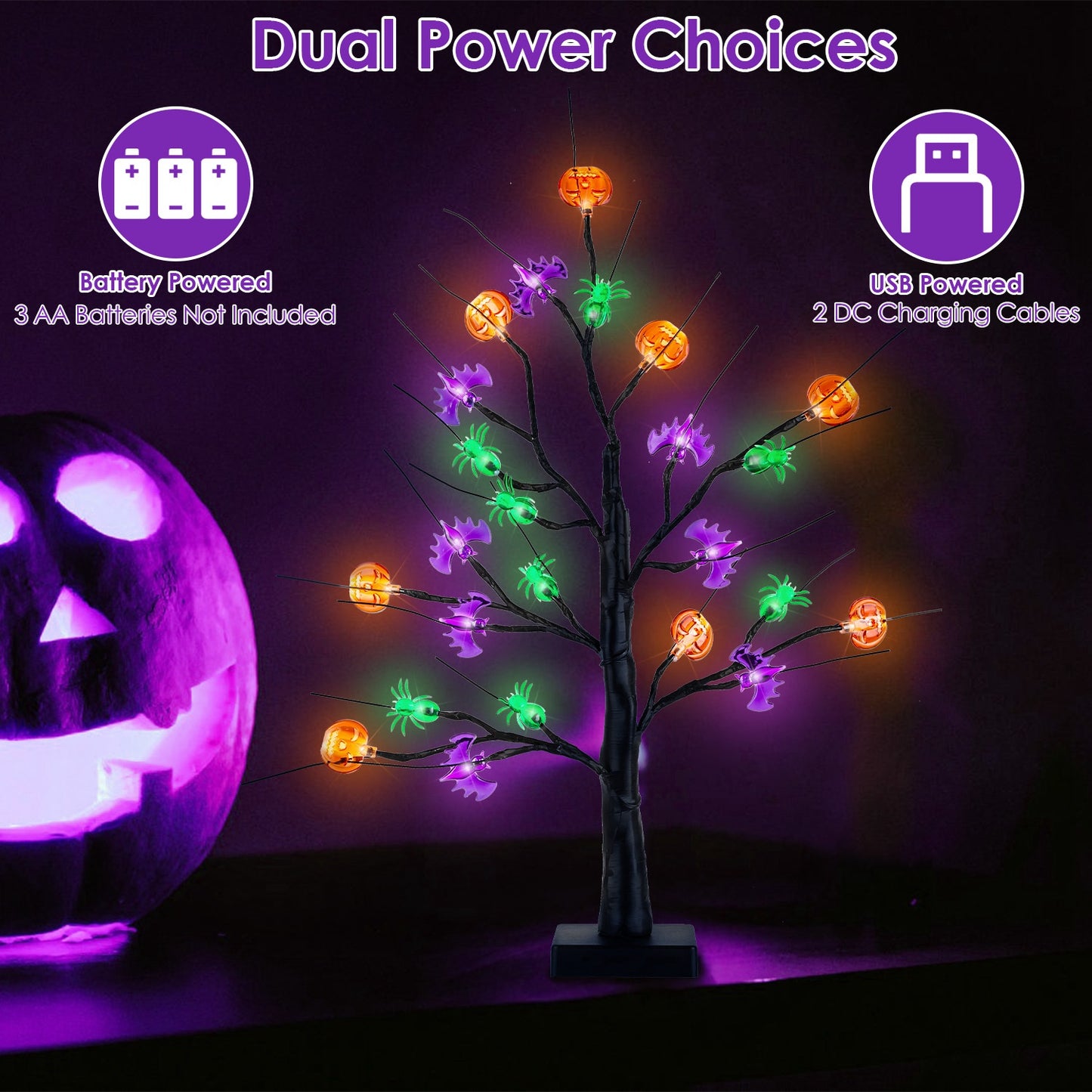 Lighted Halloween Tree 2-Pack with Timer & Adjustable Branches