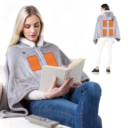Wearable Heated Throw Blanket Double-Sided Flannel Portable Electric Heating Hoodie For Women's Men Machine Washable 3 Heating Levels Battery Operated