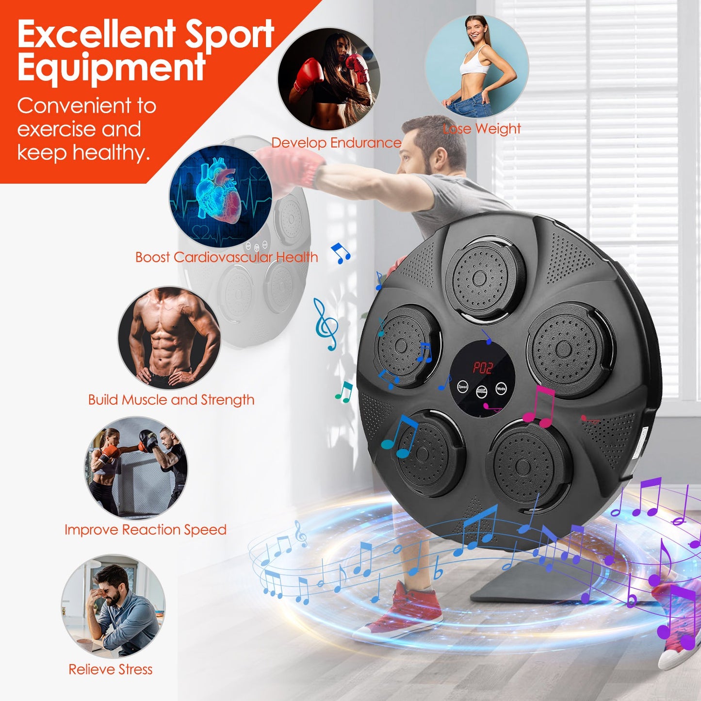 Music Boxing Machine with LED Lights and Bluetooth Speaker