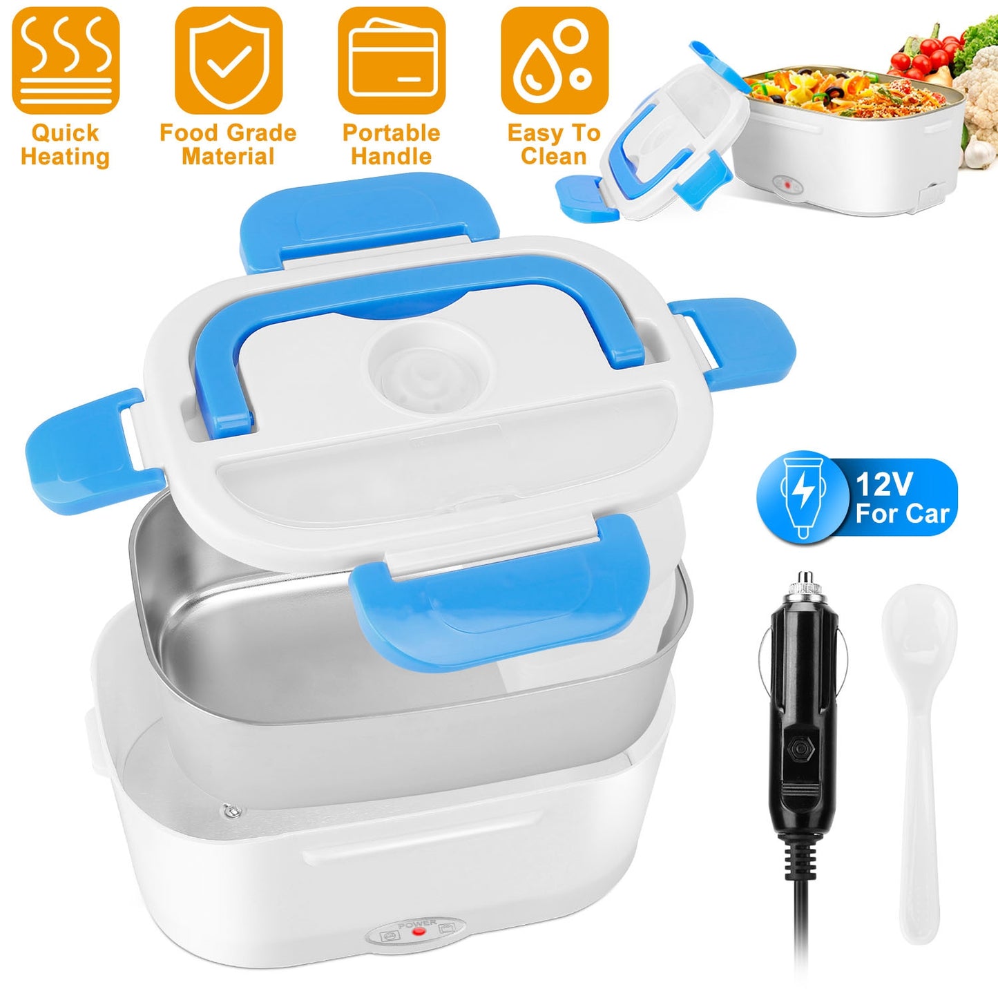 Electric Heated Lunch Box with Dual Compartments & Car Adapter