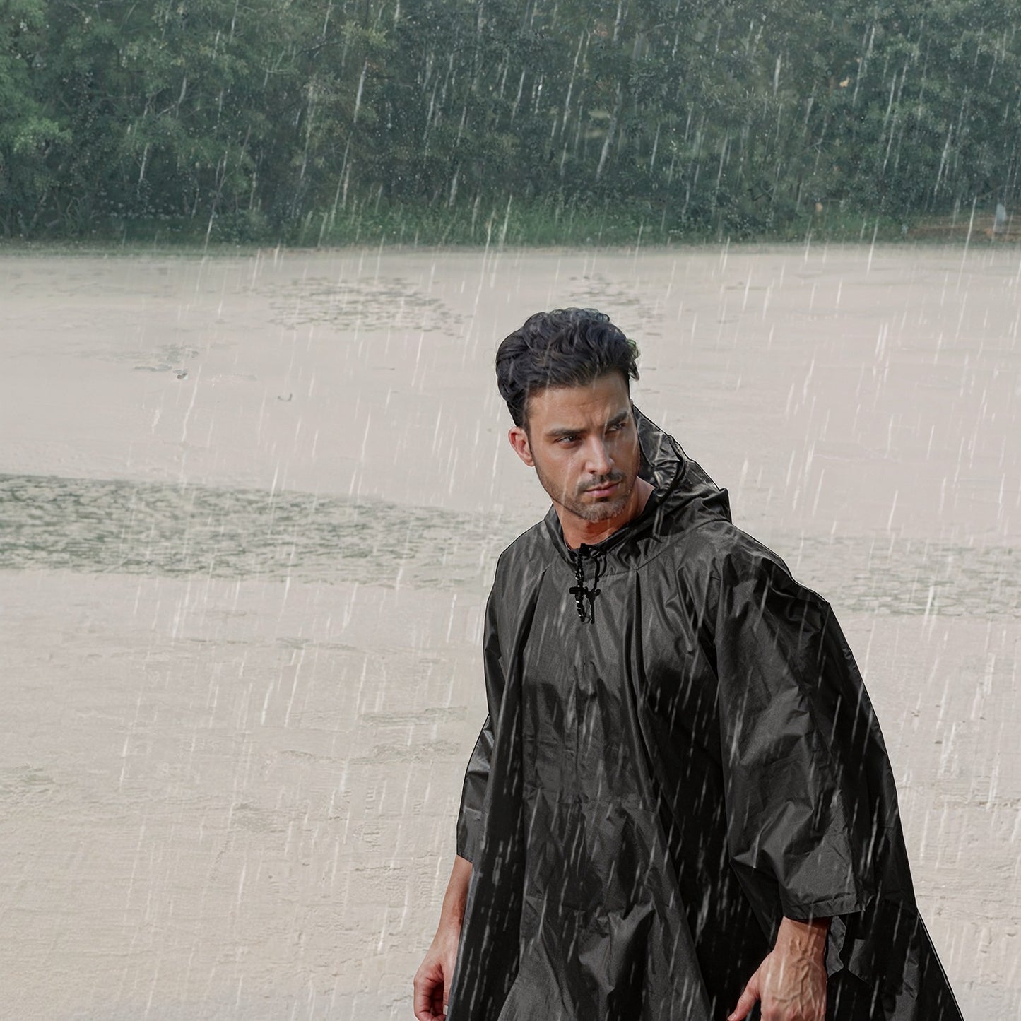 Unisex Hooded Rain Poncho With Pocket