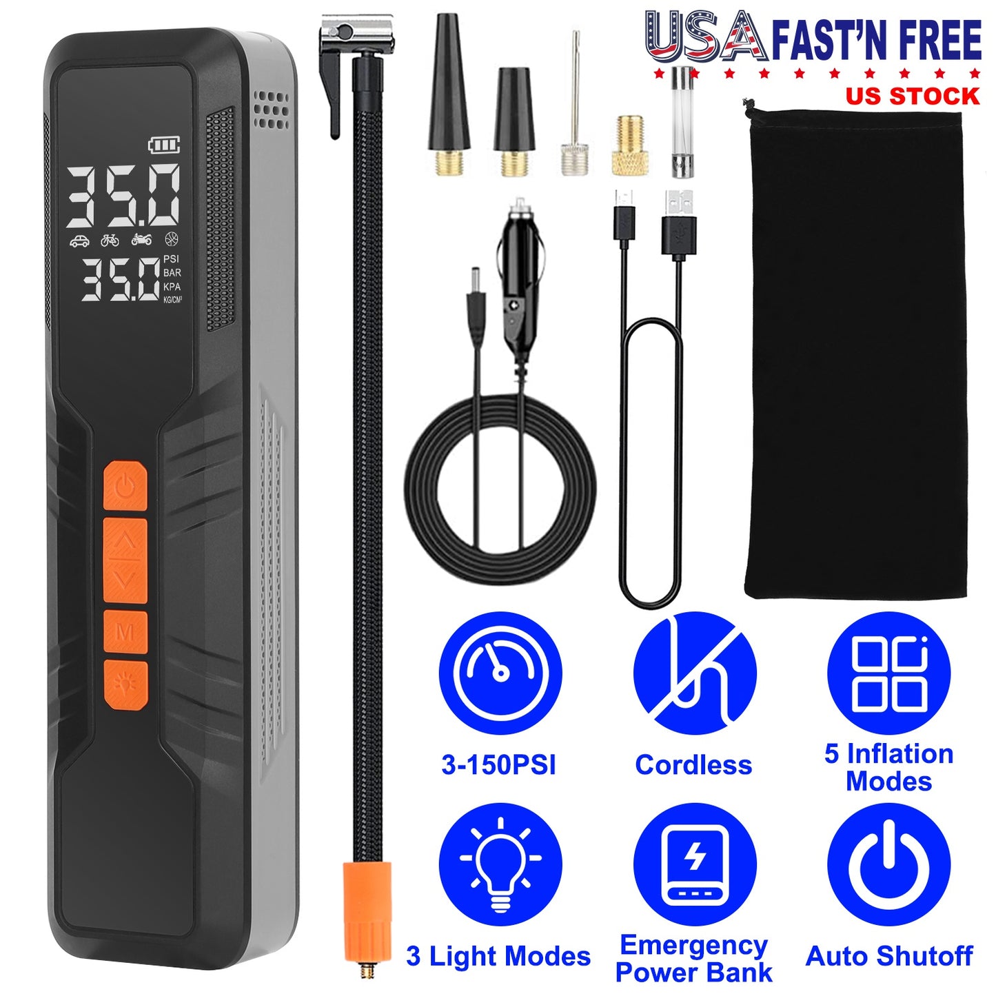 Portable Tire Inflator 150PSI Cordless Air Compressor