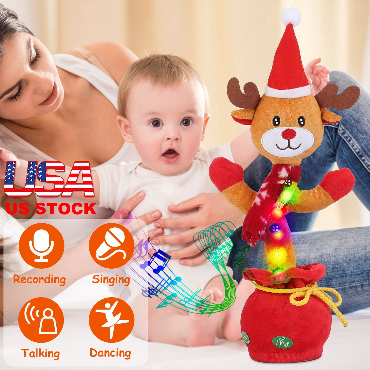 Dancing Christmas Plush Toy with Music, Lights & Recording