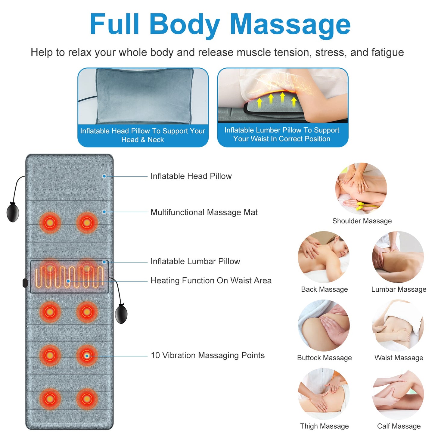 Full Body Electric Massage Mat with Heat and Vibration