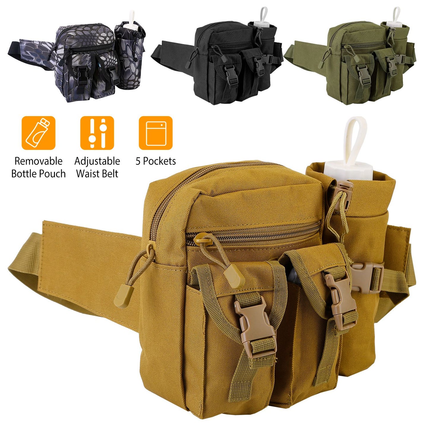 Tactical Waist Bag with Water Bottle Holder - 20L Capacity