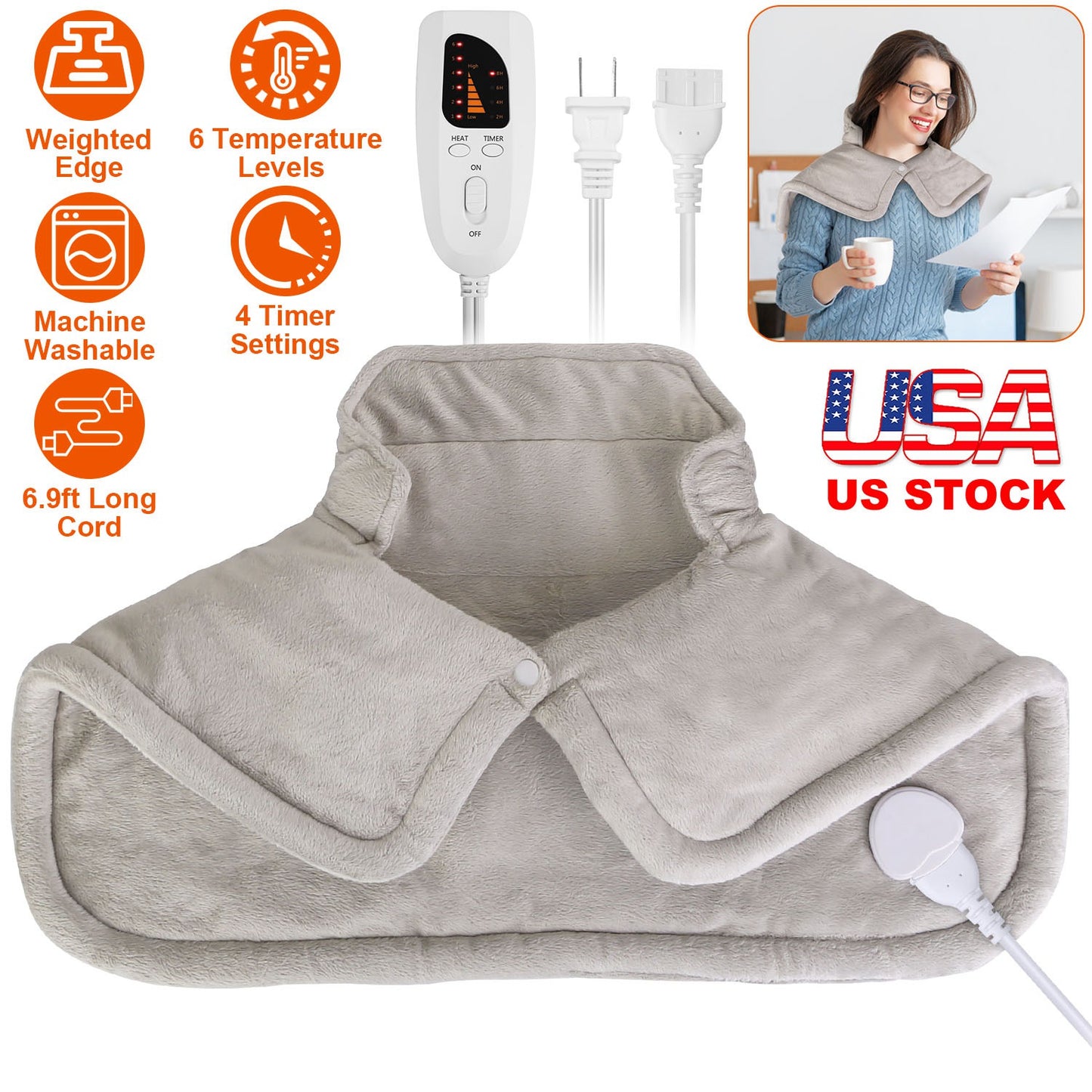 Weighted Heating Pad for Neck and Shoulders - 6 Heat Settings