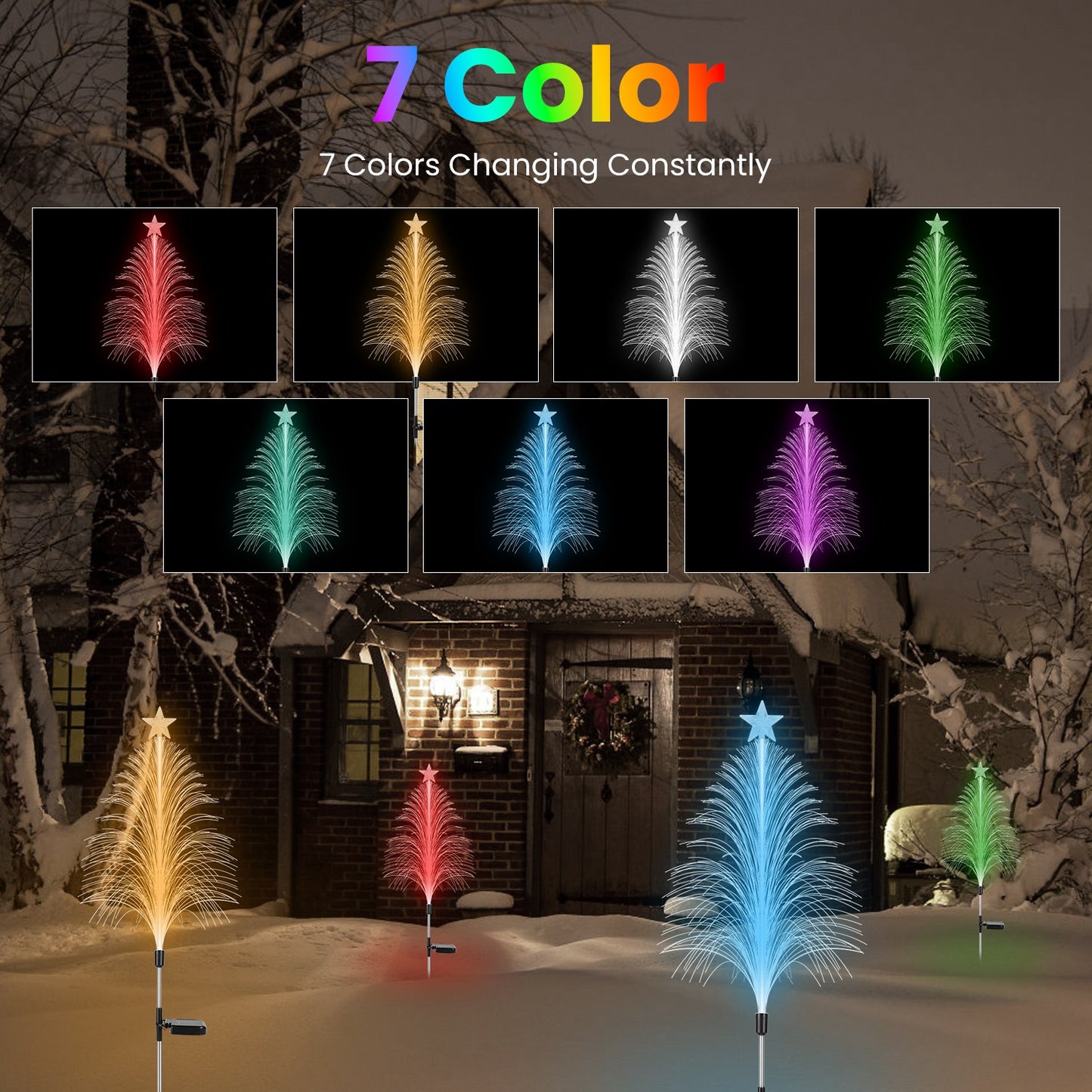 Solar Christmas Tree Stake Lights - 7 Color Changing (4-Pack)