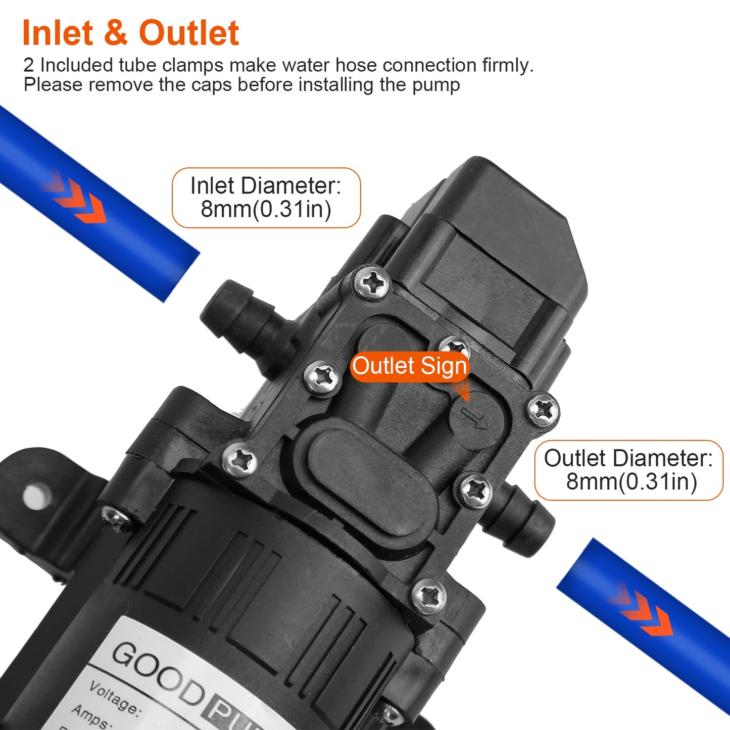 12V Water Pump 130PSI Self-Priming Diaphragm Pump 6L/Min